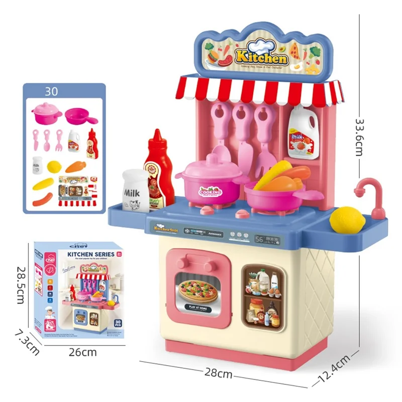 JSF18047 Kitchen Pretend Play Cooking Toy Stove Oven Sink Simulation Cookware Playset Boys Girls Interactive Toy - Blue Desktop