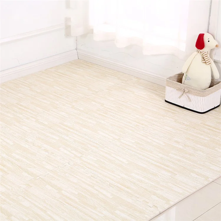 5 Stück 60*60*1,9cm Holzmaserung EVA Bodenmatten Sportschutz Gym rutschfeste weiche Schaumstoff-Puzzle-Teppich Kinderkrabbel-Matte - Weiß
