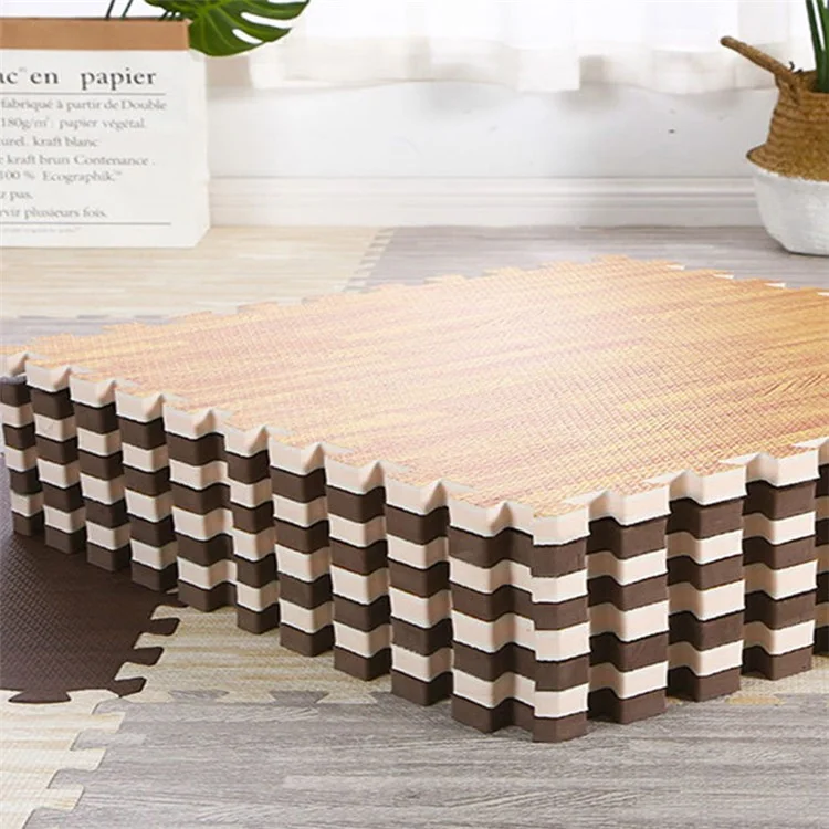 5 Stück 60*60*1,9cm Holzmaserung EVA Bodenmatten Sportschutz Gym rutschfeste weiche Schaumstoff-Puzzle-Teppich Kinderkrabbel-Matte - Weiß