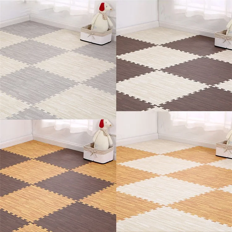 5 Stück 60*60*1,9cm Holzmaserung EVA Bodenmatten Sportschutz Gym rutschfeste weiche Schaumstoff-Puzzle-Teppich Kinderkrabbel-Matte - Weiß