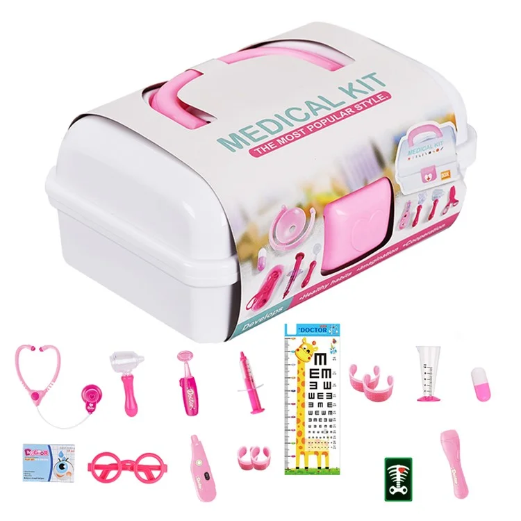 YQ4777-135 16-teiliges Kinder-Medizin-Set Spielzeug Tragbare Arzt-Rollenspiel-Spielzeug-Set mit Aufbewahrungsbox - Pink