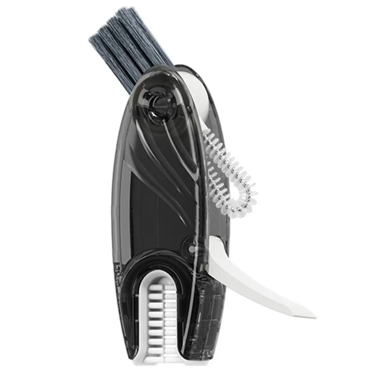 U-Shape 4-in-1 Multifunctional Cup Lid Brush Crevice Cleaning Brush Portable Feeding Bottle Brush - Black