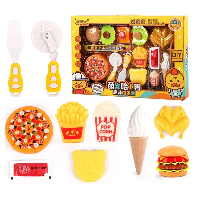 Hamburguesa de simulación de plástico, pizza, comida rápida, juguete de corte para niños, juego de cocina, juego de casa de muñecas