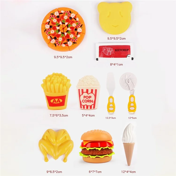 Hamburguesa de simulación de plástico, pizza, comida rápida, juguete de corte para niños, juego de cocina, juego de casa de muñecas