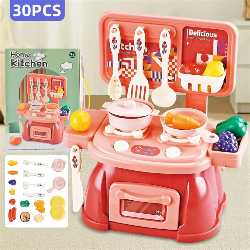 LH3318 30Pcs / Set Kids Play House Kitchen Stove Toy Simulation Plastic Cooking Kitchenware Kit - Vermelho