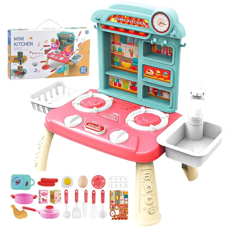7709-7C Children Happy Kitchen Play House Toy Simulation Water Sink Stove Toy Set with Light Music - Pink