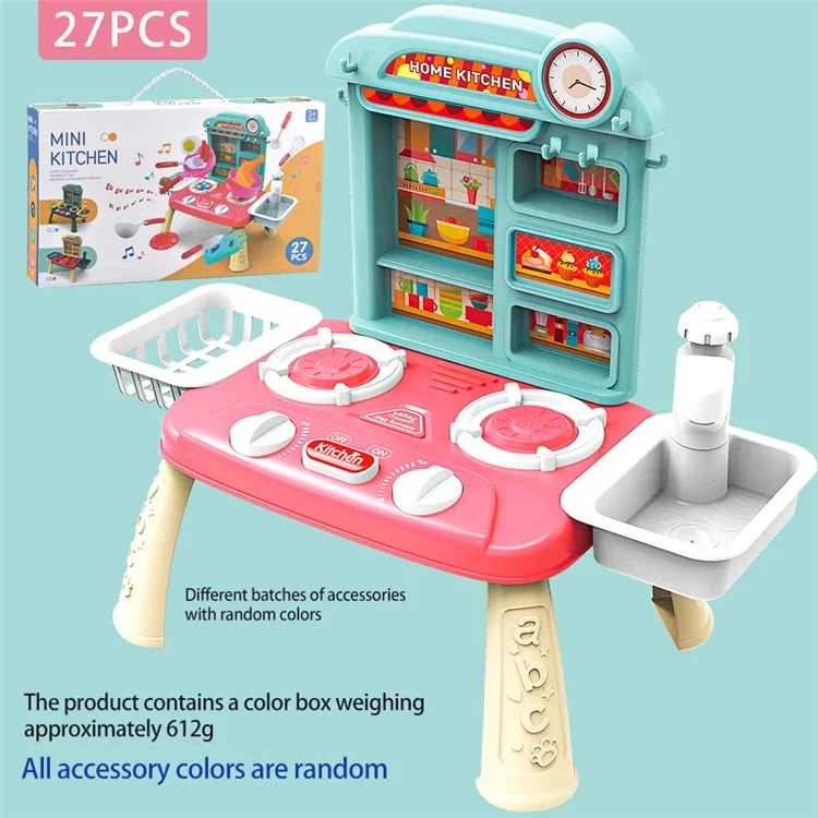 7709-7C Children Happy Kitchen Play House Toy Simulation Water Sink Stove Toy Set with Light Music - Pink