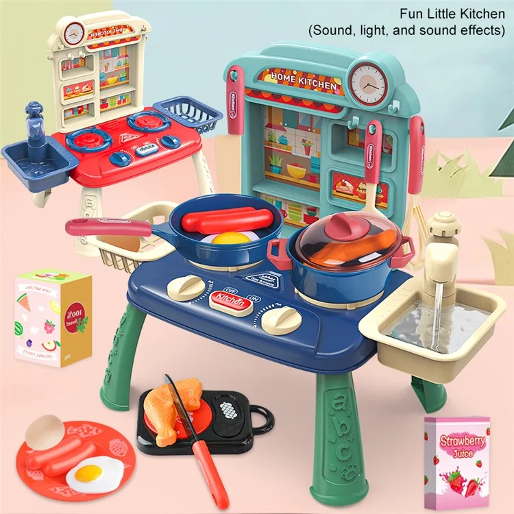 7709-7C Children Happy Kitchen Play House Toy Simulation Water Sink Stove Toy Set with Light Music - Pink