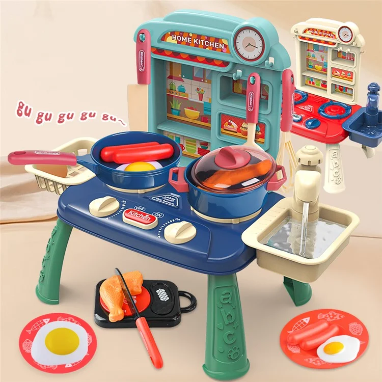 7709-7C Children Happy Kitchen Play House Toy Simulation Water Sink Stove Toy Set with Light Music - Pink