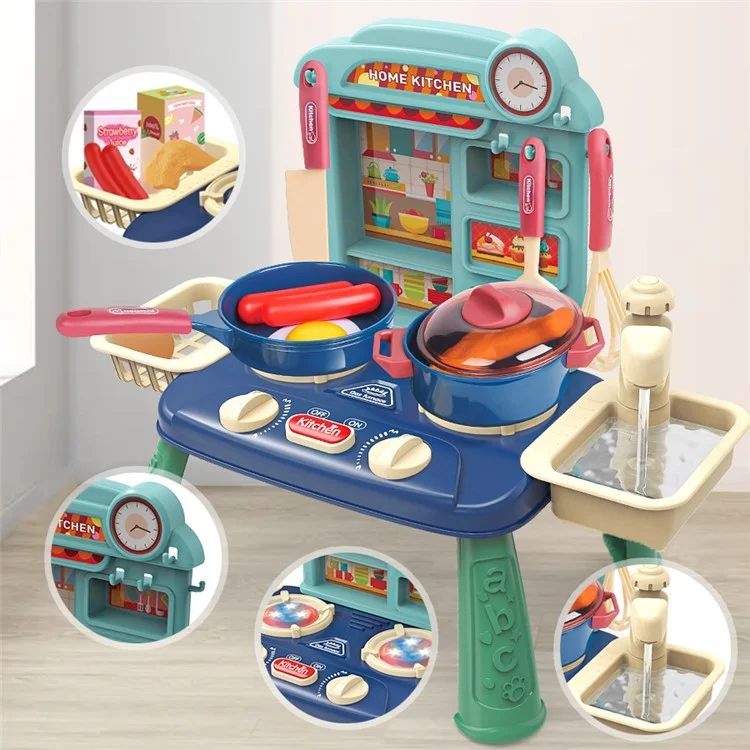 7709-7C Children Happy Kitchen Play House Toy Simulation Water Sink Stove Toy Set with Light Music - Pink
