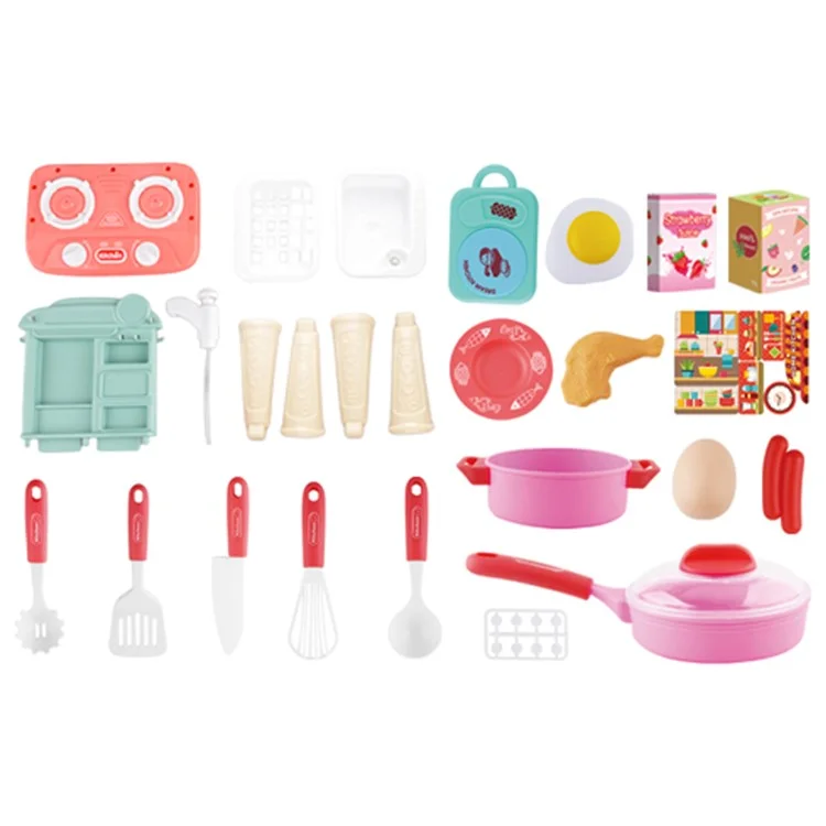 7709-7C Children Happy Kitchen Play House Toy Simulation Water Sink Stove Toy Set with Light Music - Pink
