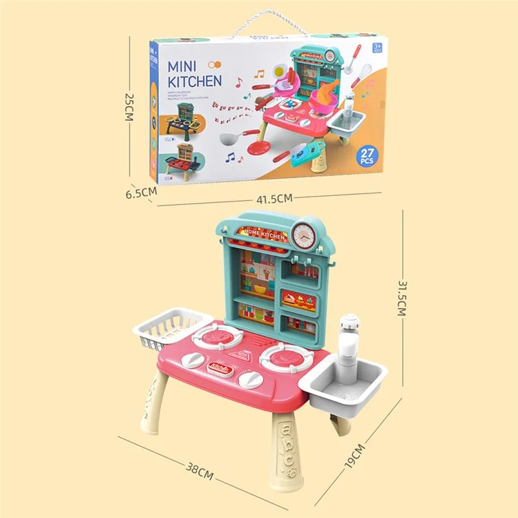 7709-7C Children Happy Kitchen Play House Toy Simulation Water Sink Stove Toy Set with Light Music - Pink