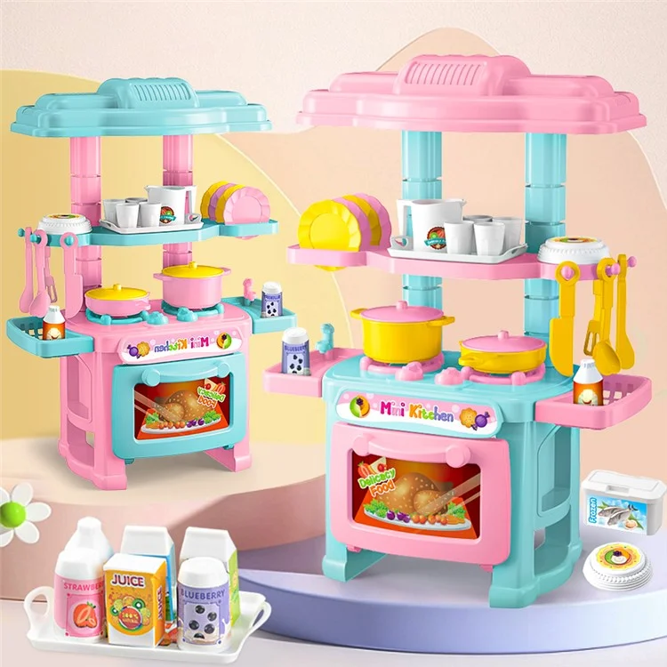 AL18045 Mini Kids Playset Toy Set Plastic Play Pots Pans Kettle Stove Kitchenware Stove Food - Random Color