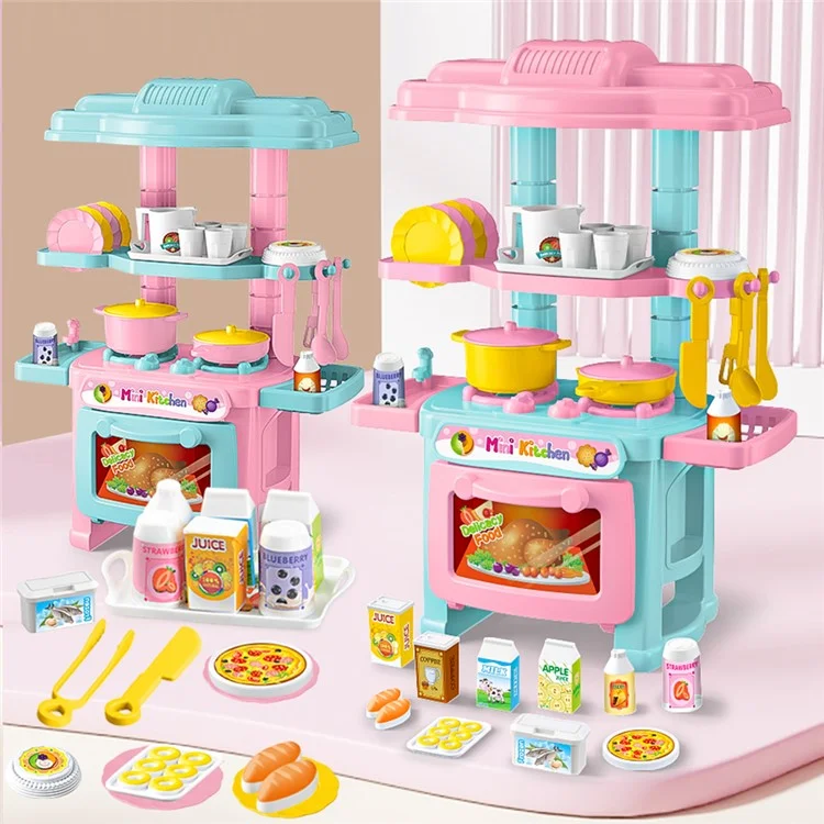 Al18045 Mini Kids Playset Toy Juego de Juguetes Play Play Pans Pans Kettle Stove Kitchenware Stove Food - Color Aleatorio