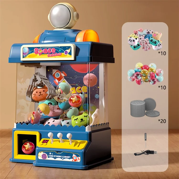 874 Claw Machine For Kids Arcade Game Electronic Mini Doll и Toy Grabber Dispenser с Огнями, Звук - Космос / Синий