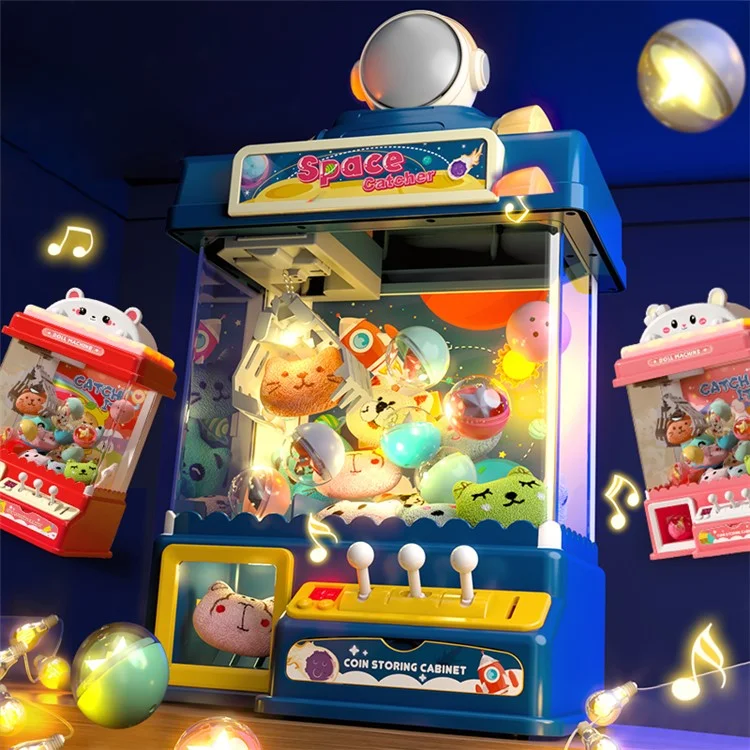 874 Claw Machine for Kids Arcade Game Electronic Mini Doll and Toy Grabber Dispenser with Lights, Sound - Space / Blue