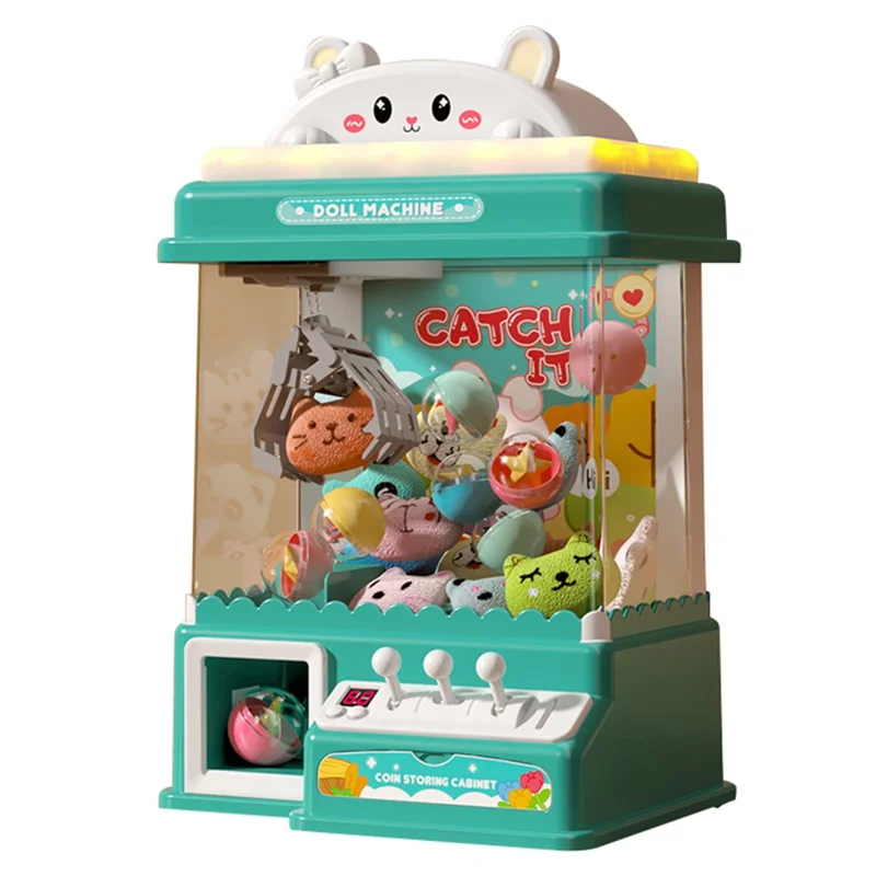 876 Claw Machine for Kids Arcade Game Electronic Mini Doll and Toy Grabber Dispenser with Lights, Sound - Rabbit / Blue