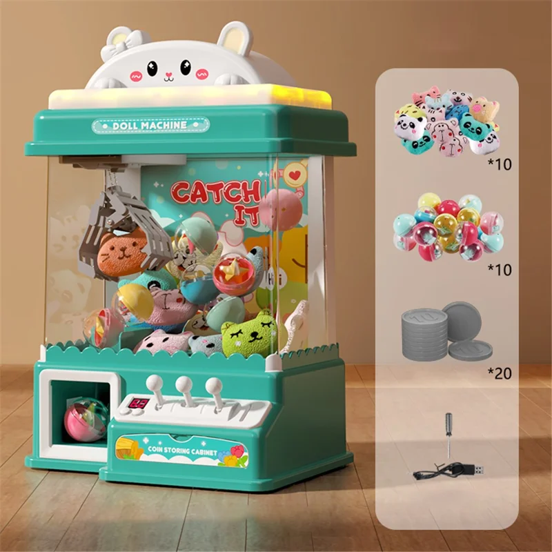 876 Claw Machine for Kids Arcade Game Electronic Mini Doll and Toy Grabber Dispenser with Lights, Sound - Rabbit / Blue