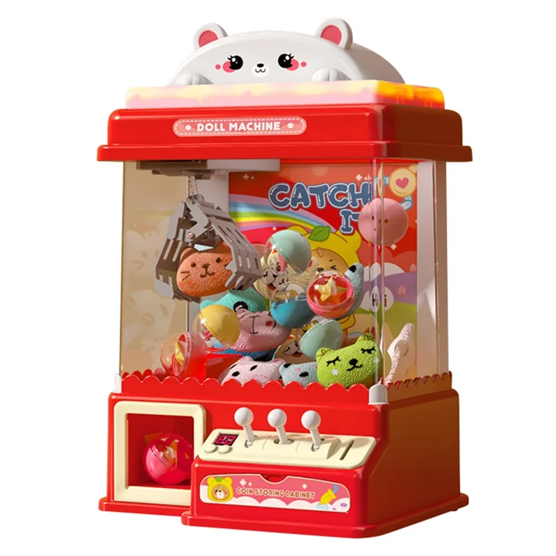 875 Claw Machine for Kids Arcade Game Electronic Mini Doll and Toy Grabber Dispenser with Lights, Sound - Bear / Red