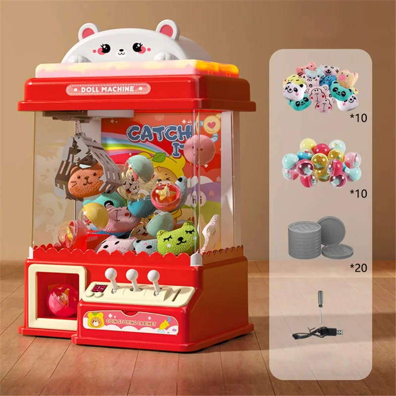 875 Claw Machine for Kids Arcade Game Electronic Mini Doll and Toy Grabber Dispenser with Lights, Sound - Bear / Red