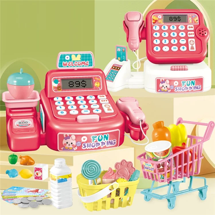Kids Toy Cash Register Playset Pretend Children Supermarket Checkout Toy for Toddlers & Pre-Schoolers - Shopping Cart