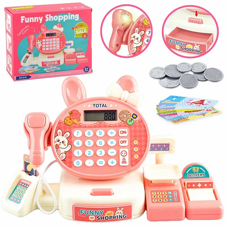 JJT816 Süßer Kaninchen-Kassenautomaten-Rollenspiel-Set Supermarkt-Kassenbereich-Spielzeug für Kinder