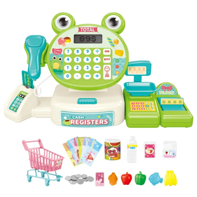 Caixa Registradora de Brinquedo para Crianças Conjunto Pretenda Supermercado Checkout Brinquedo para Crianças Pequenas - 815B Sapo