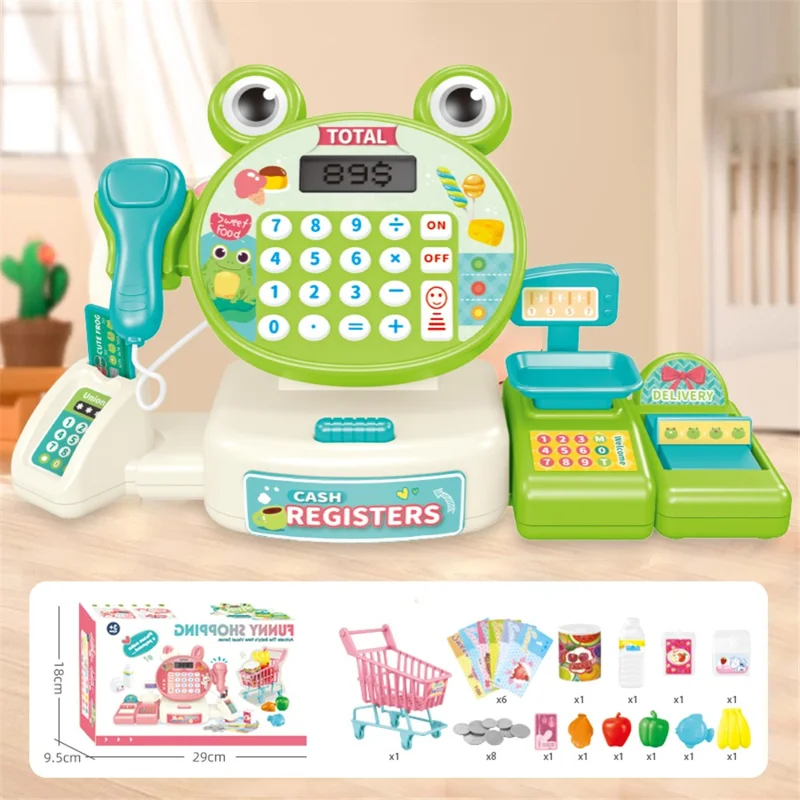 Caixa Registradora de Brinquedo para Crianças Conjunto Pretenda Supermercado Checkout Brinquedo para Crianças Pequenas - 815B Sapo