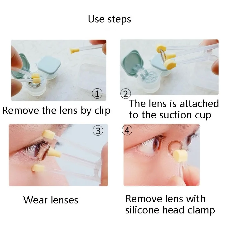 2 in 1 Portable Clip and Silicone Suction Stick Contact Lens Wearing Picking Auxiliary Tool (BPA Free, FDA Certified) - Yellow