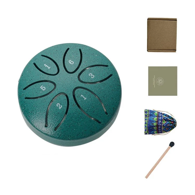 Tambour de Langue en Acier au Carbone de 3 Pouces à 6 tons avec Baguette Yoga Méditation Percussion Instrument de Musique - Vert