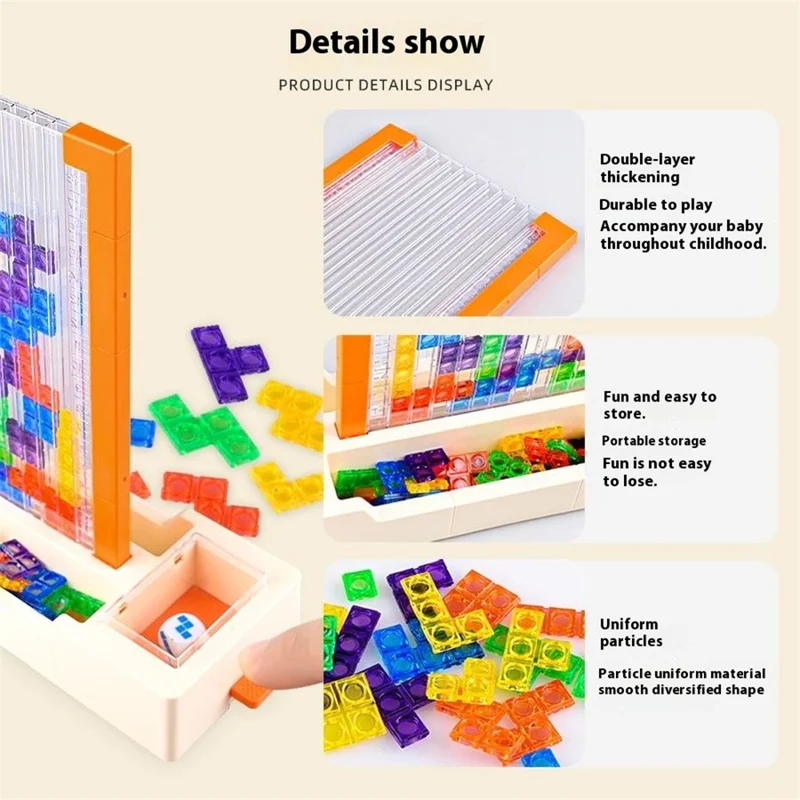 2145 3D Tetris Building Block Puzzle Toy Parent-Child Interactive Desktop Game - Beige Base