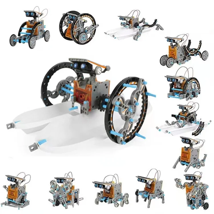 Solar Powered DIY Science Experiment Kit 13 in 1 Educational Robot Car Assembly Toy with Battery Compartment - Grey