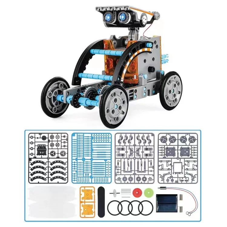 Solar Powered DIY Science Experiment Kit 13 in 1 Educational Robot Car Assembly Toy with Battery Compartment - Grey