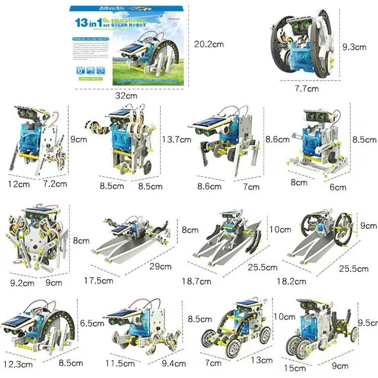 Solar Powered DIY Science Experiment Kit 13 in 1 Educational Robot Car Assembly Toy with Battery Compartment - Grey