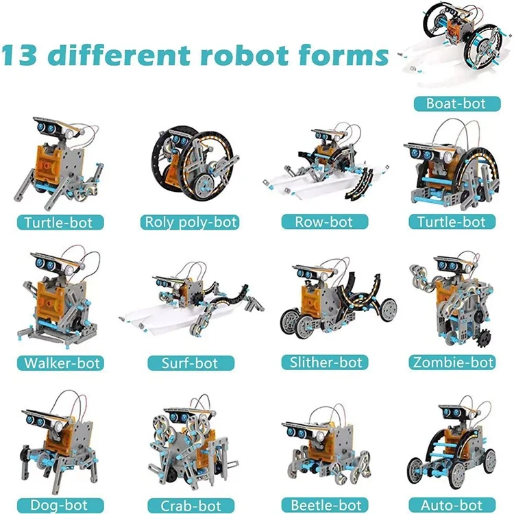 Solar Powered DIY Science Experiment Kit 13 in 1 Educational Robot Car Assembly Toy with Battery Compartment - Grey