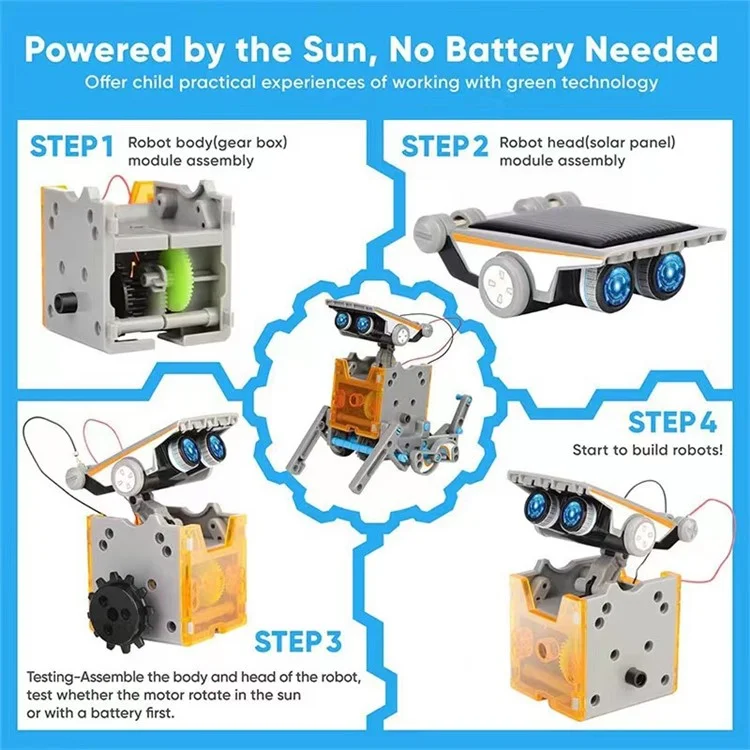 Solar Powered DIY Science Experiment Kit 13 in 1 Educational Robot Car Assembly Toy with Battery Compartment - Grey