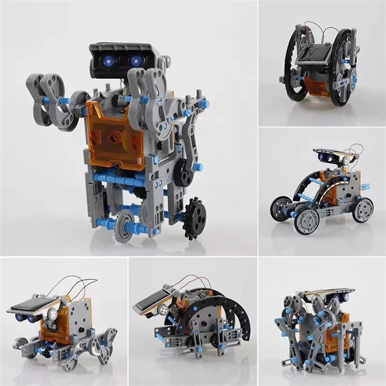Solar Powered DIY Science Experiment Kit 13 in 1 Educational Robot Car Assembly Toy with Battery Compartment - Grey
