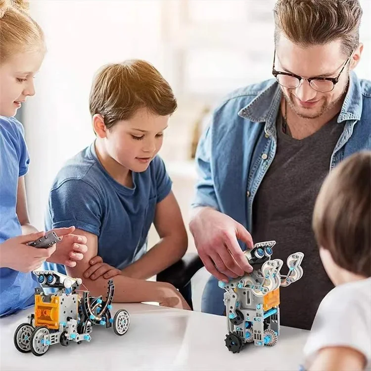 Solar Powered DIY Science Experiment Kit 13 in 1 Educational Robot Car Assembly Toy with Battery Compartment - Grey