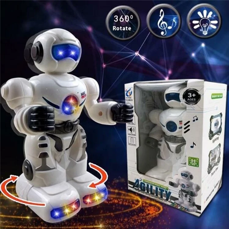 Игрушка-робот 0633 с электрической музыкой, танцующая игрушка с мигающими огнями, вращающаяся на 360 градусов для детей