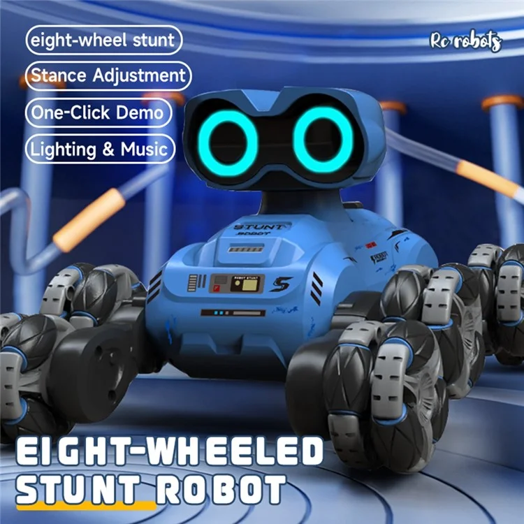 YT6639 Carro Robô de Controle Remoto com 8 Rodas, Luz LED e Música - Brinquedo Infantil Amarelo