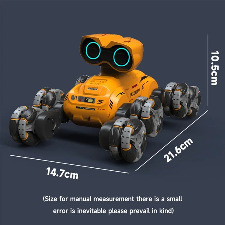 YT6639 Carro Robô de Controle Remoto com 8 Rodas, Luz LED e Música - Brinquedo Infantil Amarelo