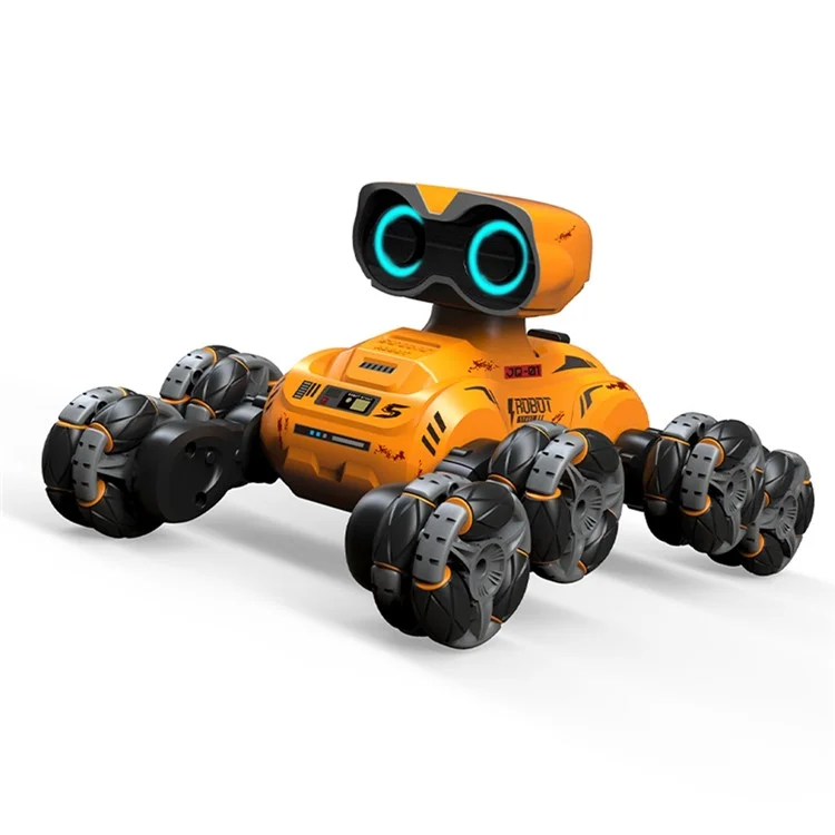 YT6639 Carro Robô de Controle Remoto com 8 Rodas, Luz LED e Música - Brinquedo Infantil Amarelo