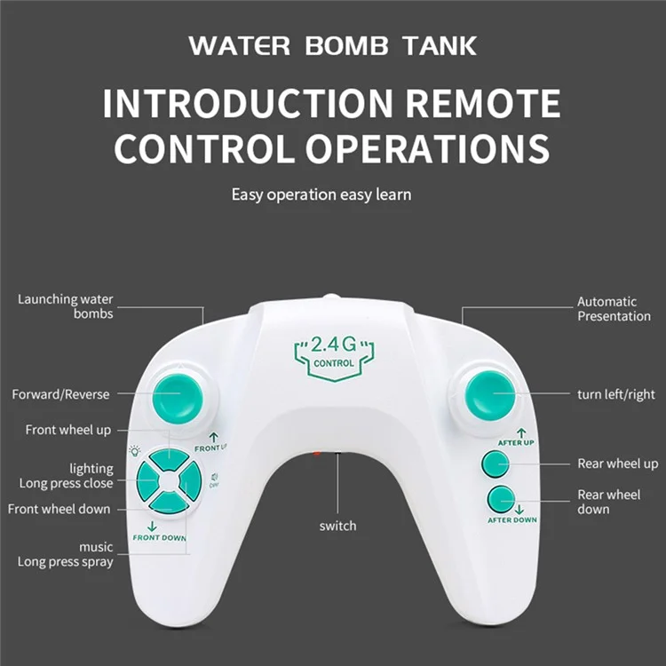 JC013 2.4G RC Mechanical Battle Dog Four Wheels Drive Water Bomb Spray Toy, Single Controller (CE / CPC / EN71 / ASTM Certified) - White