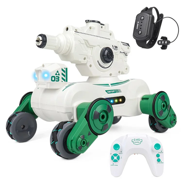JC013 2.4G RC Mechanical Battle Dog Four Wheels Drive Water Bomb Spray Toy, Dual Controller (CE / CPC / EN71 / ASTM Certified) - White