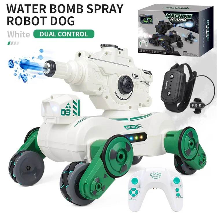 JC013 2.4G RC Mechanical Battle Dog Four Wheels Drive Water Bomb Spray Toy, Dual Controller (CE / CPC / EN71 / ASTM Certified) - White