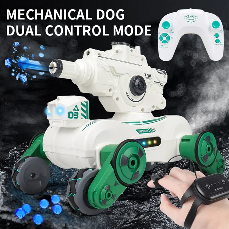 JC013 2.4G RC Mechanical Battle Dog Four Wheels Drive Water Bomb Spray Toy, Dual Controller (CE / CPC / EN71 / ASTM Certified) - White