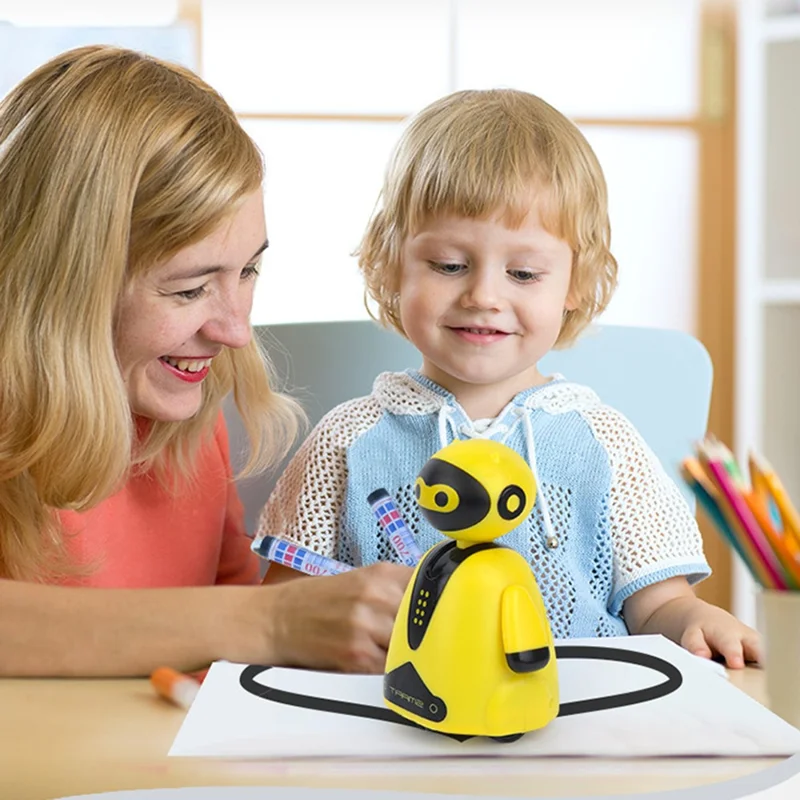 Ljussensorisk linjeföljande robotleksak Utbildningsleksak för barn med ritpenna Induktiv pennrobot - Gul
