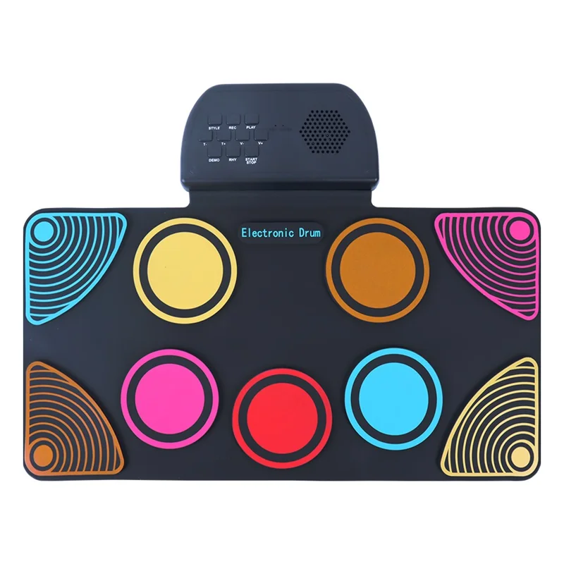 HQC6 Tambour Électronique Portable à Enrouler avec Haut-Parleur Intégré et Baguettes pour Enfants - Multicolore
