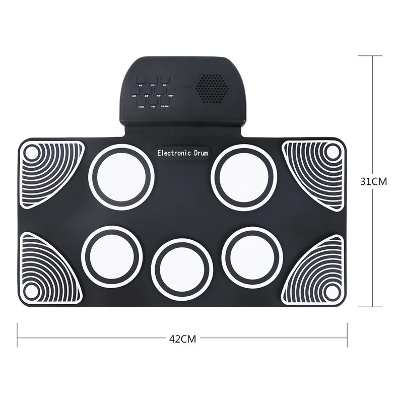 HQC6 Tambour Électronique Portable à Enrouler avec Haut-Parleur Intégré et Baguettes pour Enfants - Multicolore
