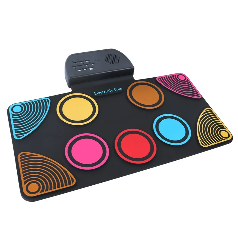 HQC6 Tambour Électronique Portable à Enrouler avec Haut-Parleur Intégré et Baguettes pour Enfants - Multicolore